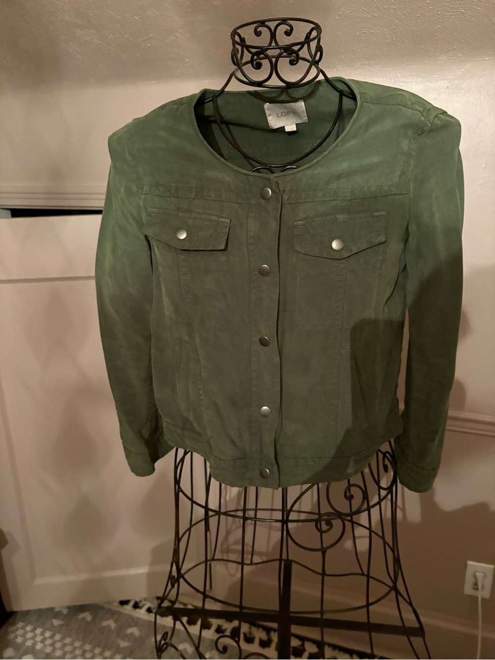 LOFT Olive Green Suede Snap-Front Utility Jacket
